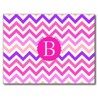 Bright Pink Neon Trendy chevron Zigzag Monogram Post Card