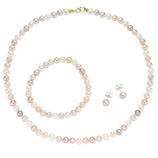Pearlyta 14k Yellow Gold Multi colored Freshwater Pearl Jewelry Set (4 5 mm) Pearlyta Children's Jewelry Sets