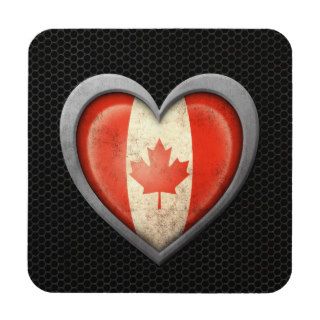 Canadian Heart Flag Steel Mesh Effect Beverage Coaster