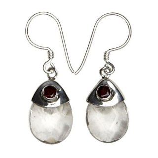 Sterling Silver Transparent Faceted Drops w/ Accent Garnet Dangle Earrings Spiritual Religious Women's Men's Jewelry Jewelry