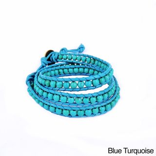 Flirty Red Turquoise Triple Wrap Leather Bracelet (Thailand) Bracelets