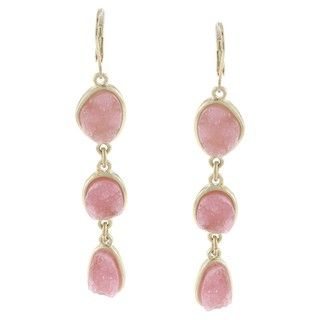 Morgan Ashleigh Goldtone Pink Faux Druzy Triple Stone Dangle Earrings Morgan Ashleigh Fashion Earrings