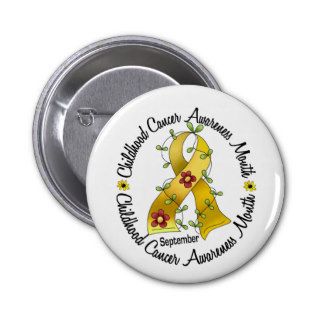 Childhood Cancer Awareness Month Flower Ribbon 3 Pinback Button