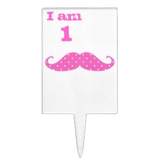 Funny Hot Pink Girly  Polka Dots Mustache Cake Toppers