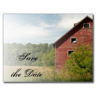 Rustic Red Barn Country Wedding Save the Date Post Cards