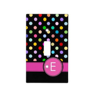 Letter E personal monogram rainbow polka dot Switch Plate Covers
