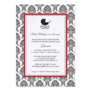 Vintage Damask Baby Carriage Baby Shower Personalized Invitations