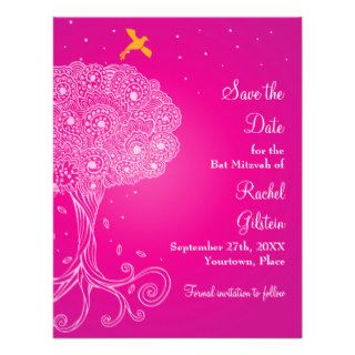 Tree of Life Pink Bat Mitzvah Save the Date Personalized Announcements