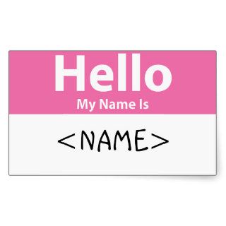 Pink Hello My Name is, <NAME> Rectangle Stickers
