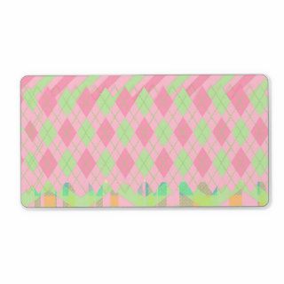 Girly Pink Green Preppy Argyle Plaid Patterns Custom Shipping Label