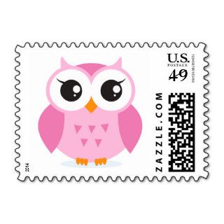 Cute adorable pink owl animal cartoon postage
