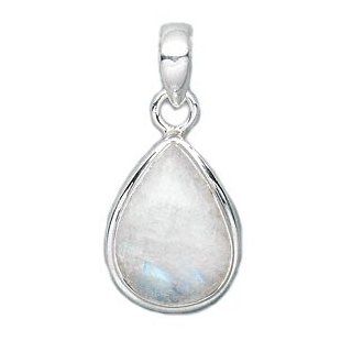 Rainbow Moonstone Teardrop Pear Shape Pendant Polished Sterling Silver Jewelry
