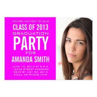 FUCHSIA PINK SIMPLE CLASS OF 2013 PARTY PHOTO PERSONALIZED ANNOUNCEMENT