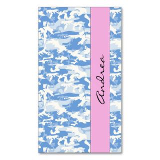 Army Military Camouflage Pattern Blue White Pink Business Card Template