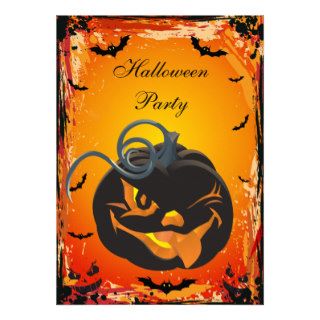 Scary Pumpkin & Bats Halloween Party Invites
