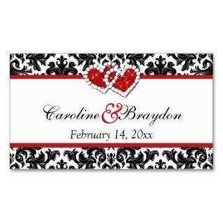 Red Black White Damask Joined Hearts Favor Tag Business Card Template