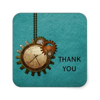 Vintage Clock Thank You Stickers, Turquoise