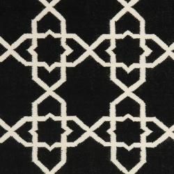 Moroccan Dhurrie Geometric Black/Ivory Wool Rug (4' x 6') Safavieh 3x5   4x6 Rugs