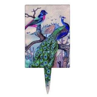 Vintage Blue Elegant Peacock &Colorful  Bird Cake Picks
