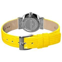Skagen Women's Silver Dial Yellow Leather Strap Watch Skagen Women's Skagen Watches