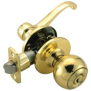 Design House Ball Polished Brass Entry Knob with Scroll Lever Interior and Universal 6 Way Latch 741041