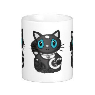 Black Maneki Neko Bekoning Good Luck Cat Mugs
