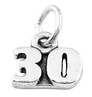Sterling Silver One Sided Number Thirty Charm Clasp Style Charms Jewelry