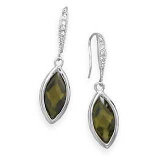 Rhodium Plated Olivine CZ Earrings Jewelry