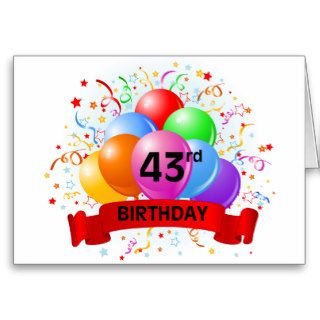 43rd Birthday Banner Balloons Greeting Cards