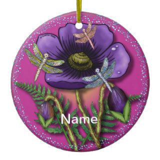 Dragonfly Purple Poppy Christmas Ornaments