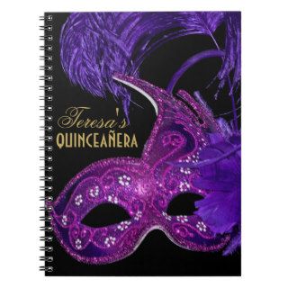 Masquerade quinceañera birthday pink, purple mask spiral notebook