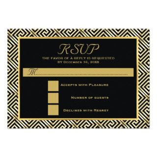Black, gold Greek key wedding RSVP reply Invites