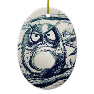 Cute Cartoon Owl Sketch Illustration Christmas Tree Ornaments