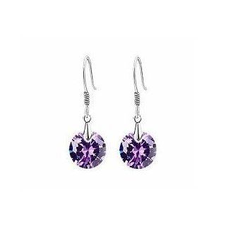 Sexy Swarovski Crystal Queen Style Fancy Round Design Earrings. Made with 100% Genuine Swarovski Elements. 18k White Gold True Platinum Electroplate. Puple