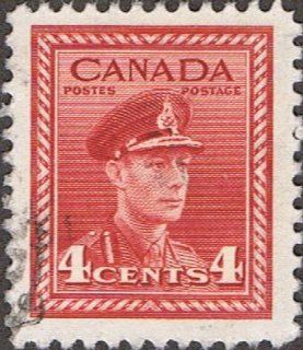 1942 43 CANADA War Issue "King George VI" (1943) 4 Cents (Dark Carmine) Stamp (#254) 