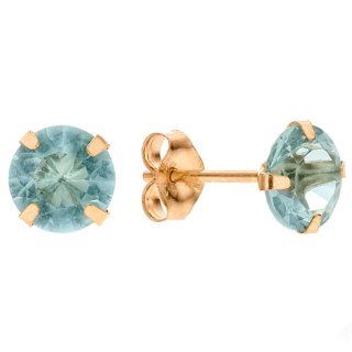 Light Blue Cubic Zirconia Birthstone 14k Yellow Gold Stud Earring Jewelry