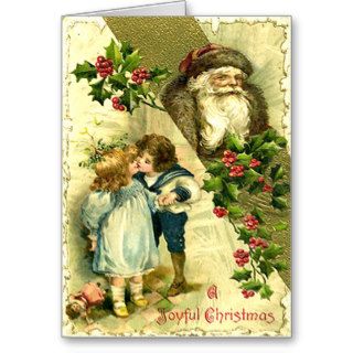 Vintage Santa Claus & Children Kissing Christmas Greeting Card