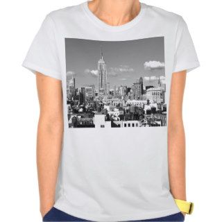Empire State Building NYC Skyline Puffy Clouds BW T shirt