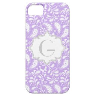 Paisley lavender purple, grey monogram girly iPhone 5 cover