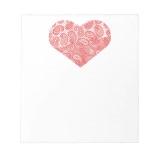 Coral Pink Paisley Heart Memo Notepad