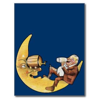 Man Drinking Beer with Moon Postcards