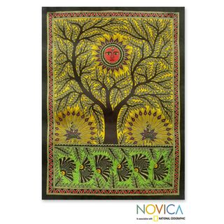 Madhubani 'Tree of Life' Folk Art Painting (India) Novica Wall Hangings