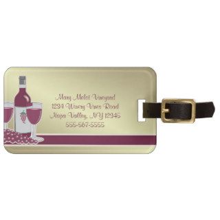 Personalized Red Wine Bottle, Glass & Grapes Pink Tags For Luggage
