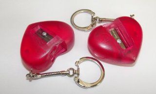 Jelly Red Heart Key Ring Pencil Sharpener, 1 hole Polystyrene Sharpener. 2 Pack 