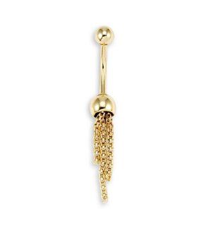 New 14k Yellow Gold Dome Chain 14g Belly Button Ring Jewelry