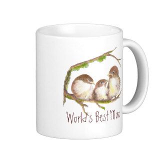 World's Best Mom with Cute Sparrow Family Coffee Mugs