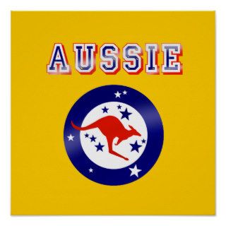 Aussie Kangaroo flag emblem logo gifts Posters