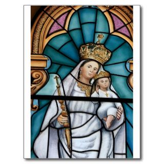 Virgin Mary baby Jesus stained glass window Postcard