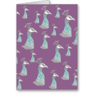 Peahen Bird Pattern on Purple. Cards