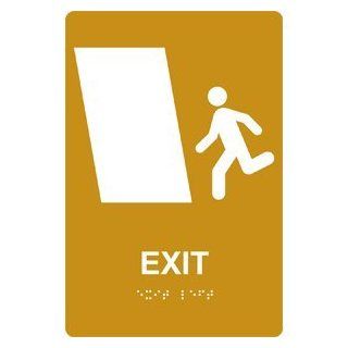 ADA Exit Left Braille Sign RRE 247 WHTonGLD Enter / Exit  Business And Store Signs 